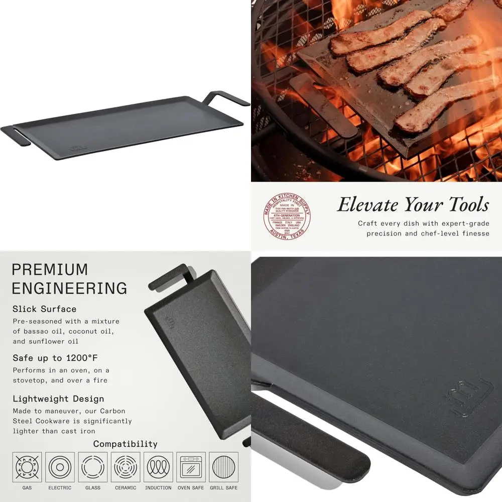 

Swedish Crafted Carbon Steel Griddle: Professional Cookware, Induction Compatible, Superior to Cast Iron