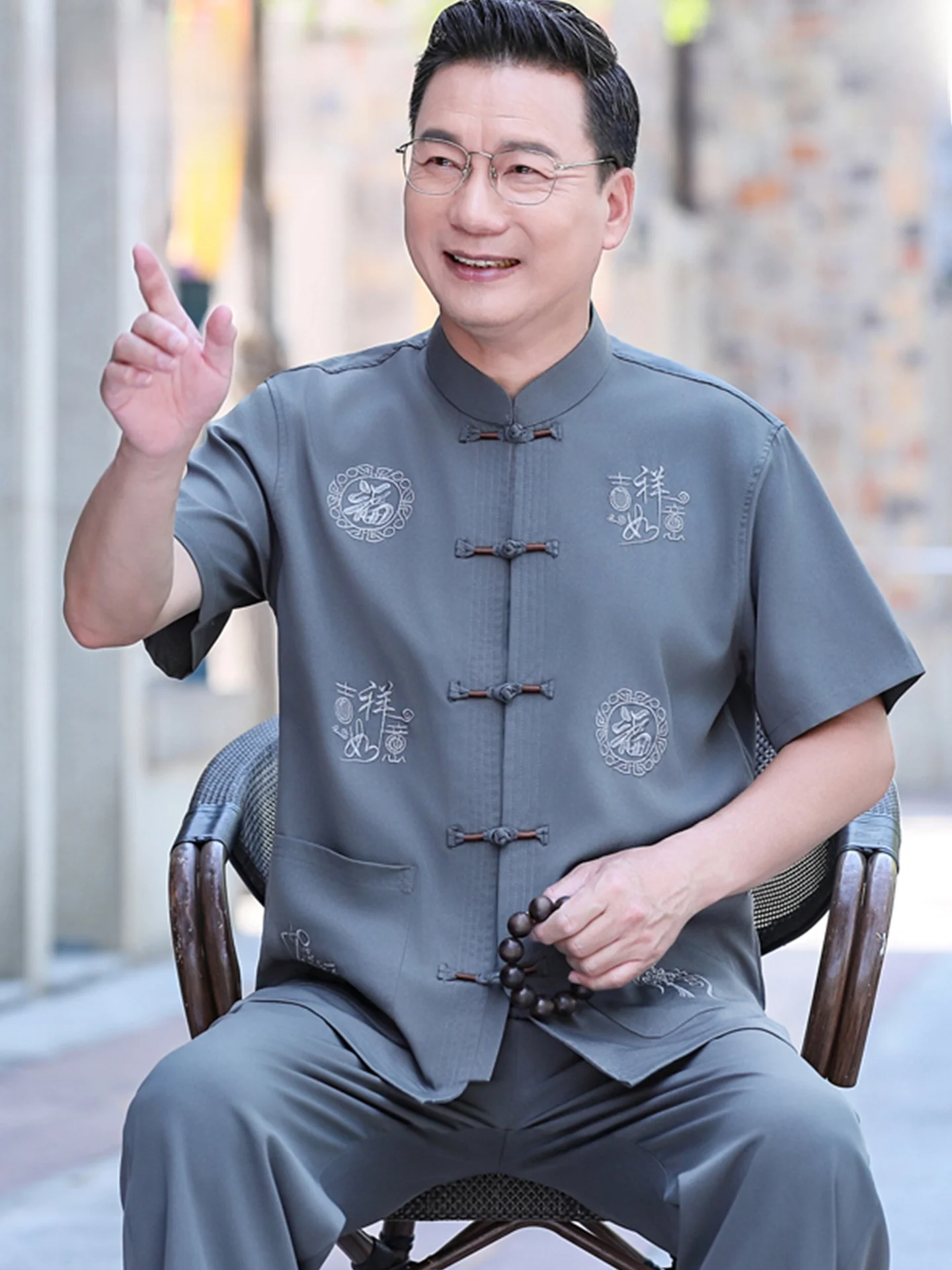 new-chinese-style-cotton-linen-short-sleeve-men's-suit-buttoned-dad's-set-casual-summer-wear-comfortable-breathable-plant-flo