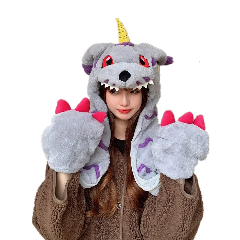 Digital Monster Cosplay Digimon Adventure Ishida Yamato Pet Gabumon Ears Moving Hat Cute Plush Pressing Jumping Cap Ears Move