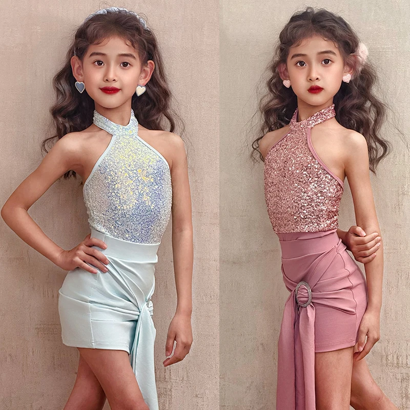 

Kids Cha Cha Samba Latin Dance Costume Girls Sequined Latin Top Skirt Children'S Salsa Latin Dance Party Clothing SL12422