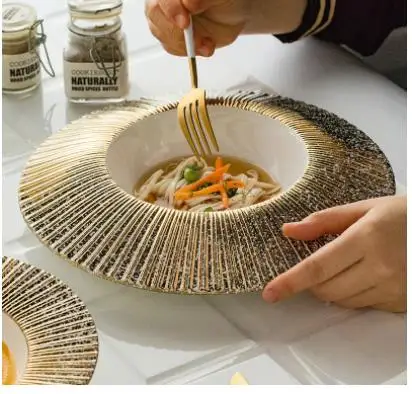 

Modern Striped Ceramic Soup Bowl Pasta Western Dinner Plate 10/11 Inch Cooking Kitchen Utensils Porcelain