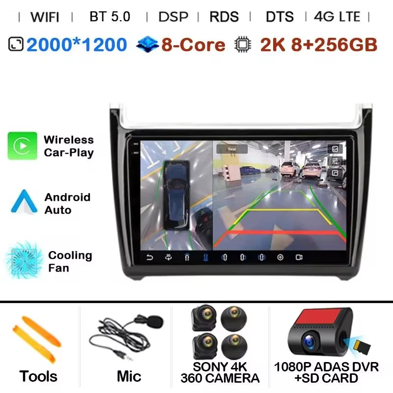 Android 15 Auto Radio 2Din CarPlay Multimedia Videospeler voor Volkswagen VW POLO sedan 6R 2008-2020 GPS Navigatie Autoradio