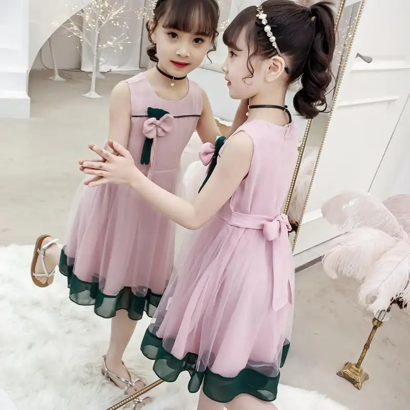 Dress Girl Summer 2024 Party Princess Dresses Fashion 2 6 8 To 12 Years Old Dance Bow Tie for Casual Dresses Kids Lovely Clothes