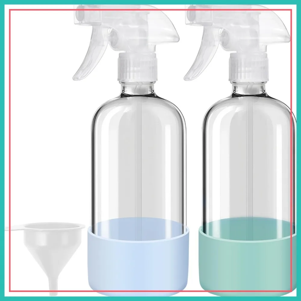 Paquete de 2 Botellas de Spray de Vidrio de 16 oz con Funda de Silicona, Rociador y Chorro, Recargables para Limpieza, Plantas, Cabello