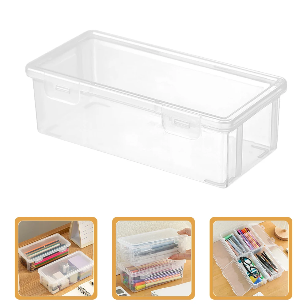 

4 Pcs Pencil Case Stationery Box Hinged Lid Storage Marker Holder Plastic Large Capacity Transparent Organizer with Child