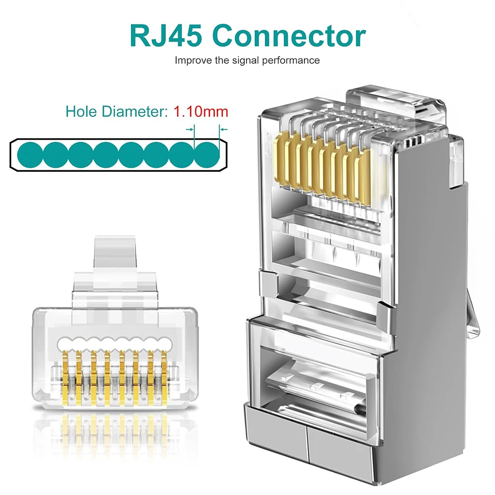 30-1PCS Cat7 Cat5 Cat6 Shielded RJ45 Pass Through Ends Gold Plated 8P8C Ethernet Modular Plug Network Cable Plug Adapters