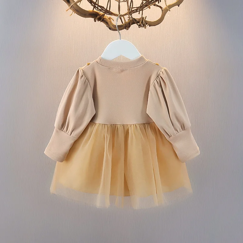 Toddler Baby Dresses For Girls Cotton Long Sleeve Mesh Bow Lace Girls Dress Fashion Princess Clothes For Kids Spring Autumn New