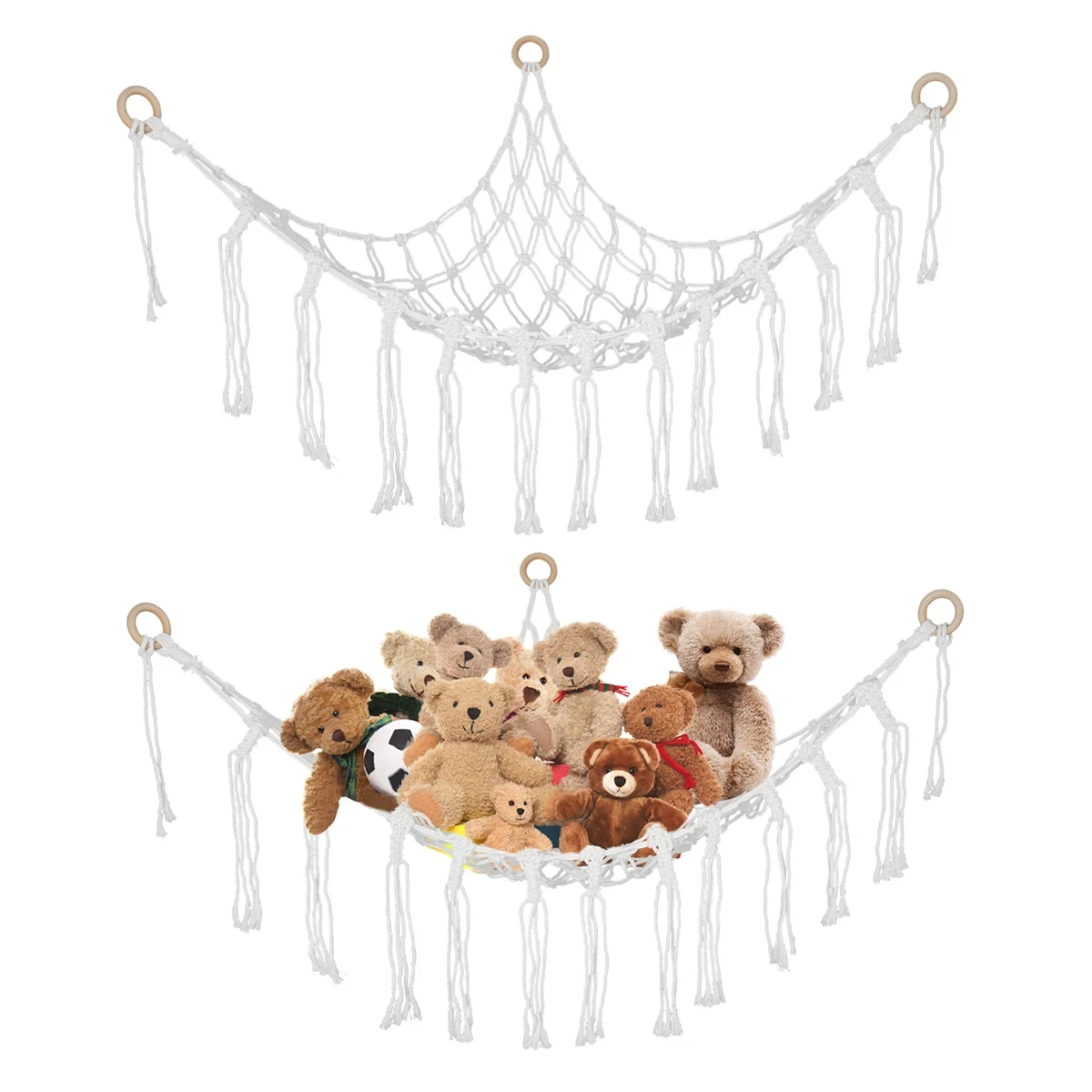 Boho Plüsch Spielzeug Hängematte elastischen Netz halter dreieckige Form hängende Lagerung Quasten Wandnetz Mesh Schlafzimmer Wohnzimmer Dekoration