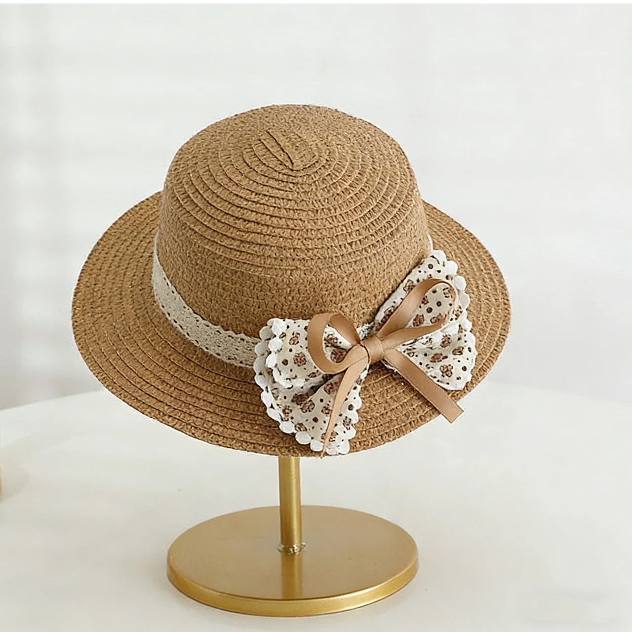 

Детская летняя соломенная шляпа-панама с бантом, ручной работы, для девочек, для пляжа, путешествий, 1-6 лет