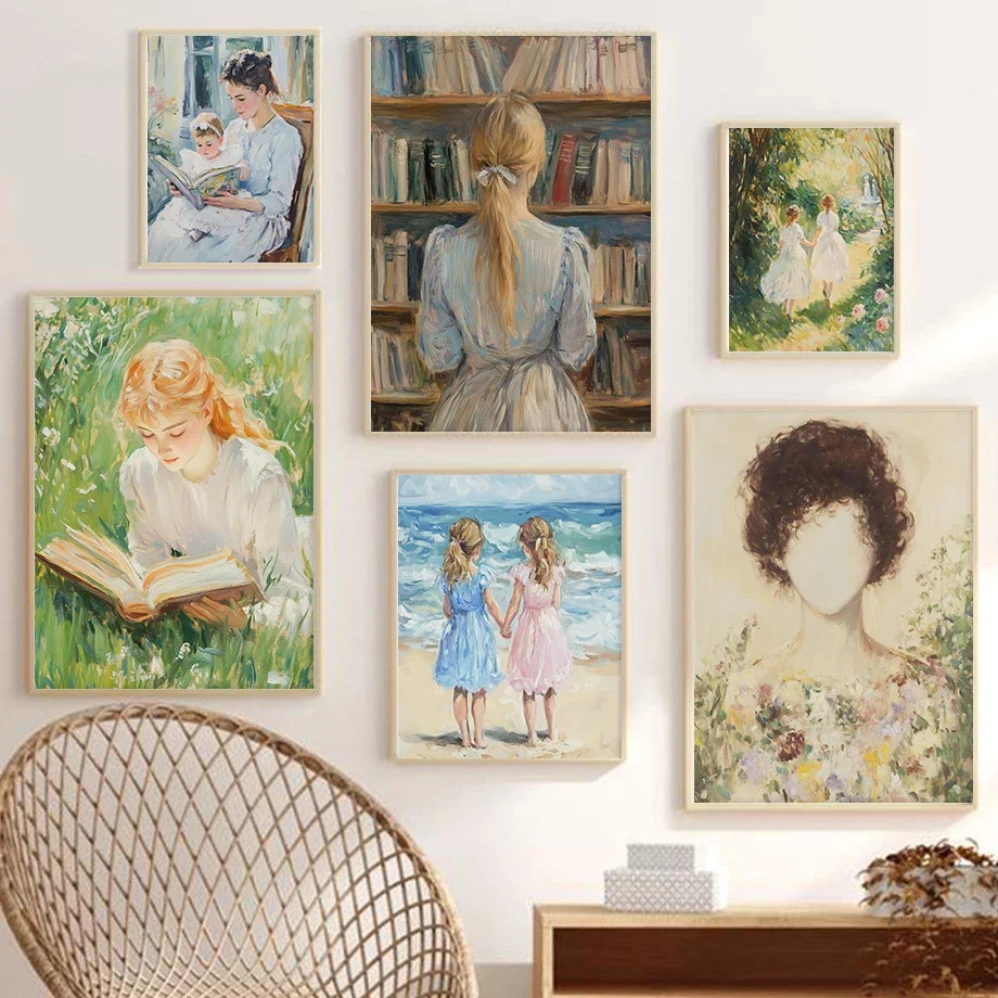 Romantic Vintage Inspired Girls Artwork Poster Soft Feminine Aesthetic Prints Canvas Painting Wall Art Pictures Home Room Dec