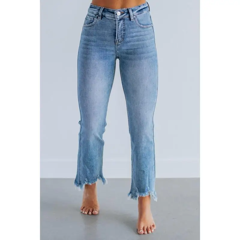 

Women's Flared Jeans Mid-Rise Nine-Piece Denim Pants Casual Straight Leg Trousers for Cross-Border E-commerce