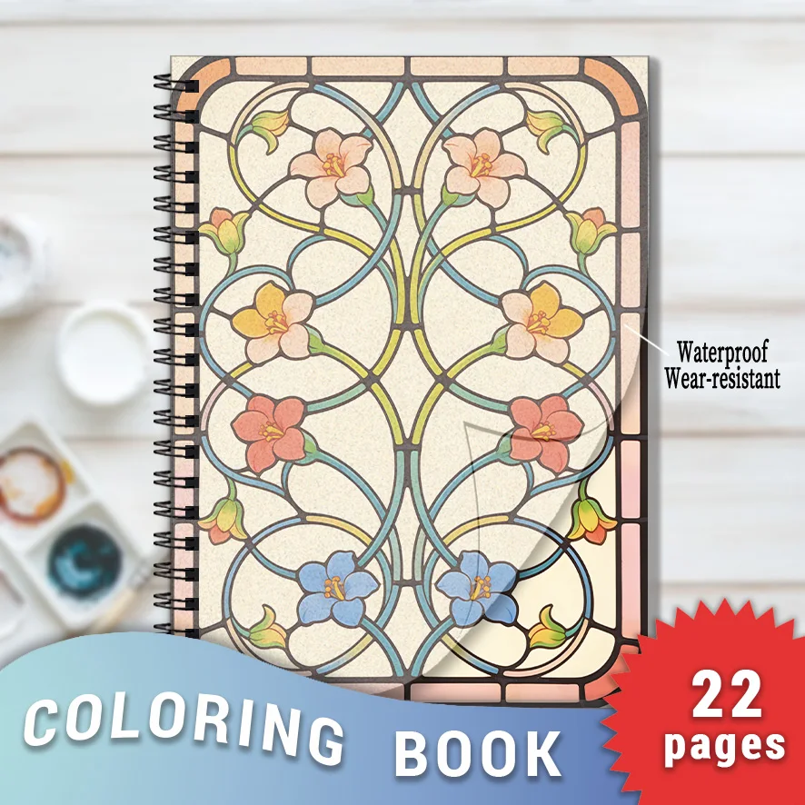 Art Nouveau Floral Swirl Stained Glass Adult Coloring Book - 8.3×11.2 Inches, 22 Pages. A Classic Pick for Ornate Pattern Fans
