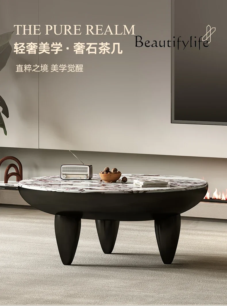 American-Style Natural Luxury Marble Tea Table High-End Retro French Living Room Home round Coffee Table image 4