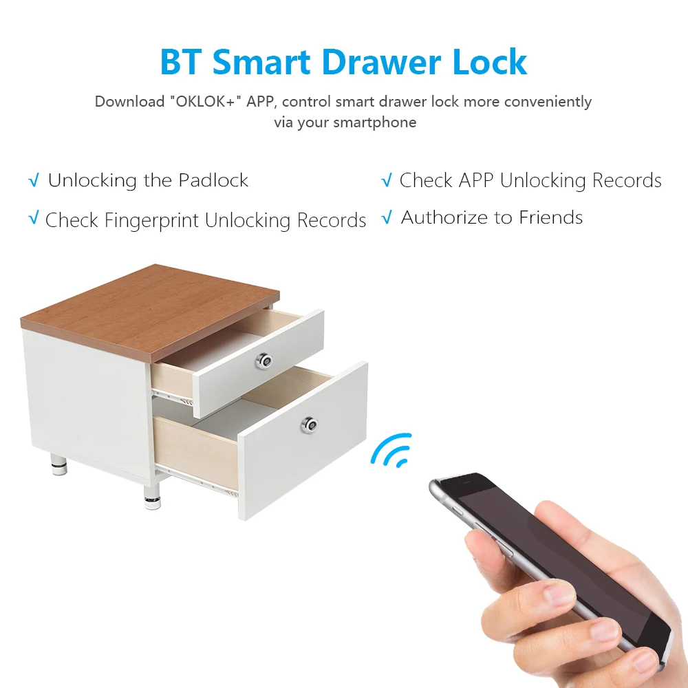 Fingerprint Drawer Lock Digital Cabinet Locks 20 Fingerprints Rechargeable Built-in Zinc Alloy Smart Lock for Home Office Gym