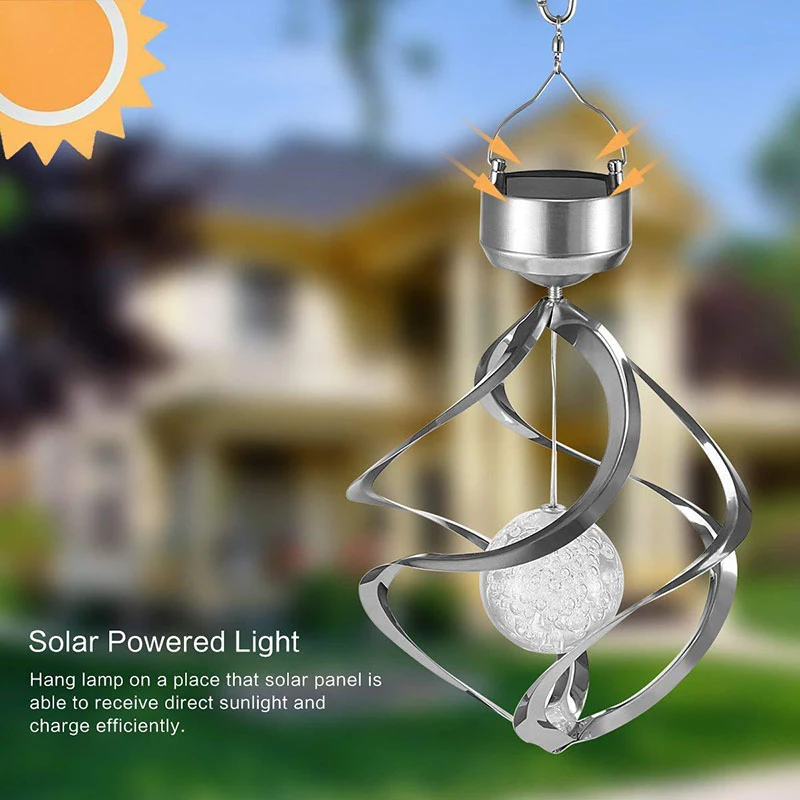 

Solar Light LED Wind Chime Colorful Outdoor Waterproof Hanging lamp Spiral Spinner For Garden Lawn Balcony Porch Window Decor