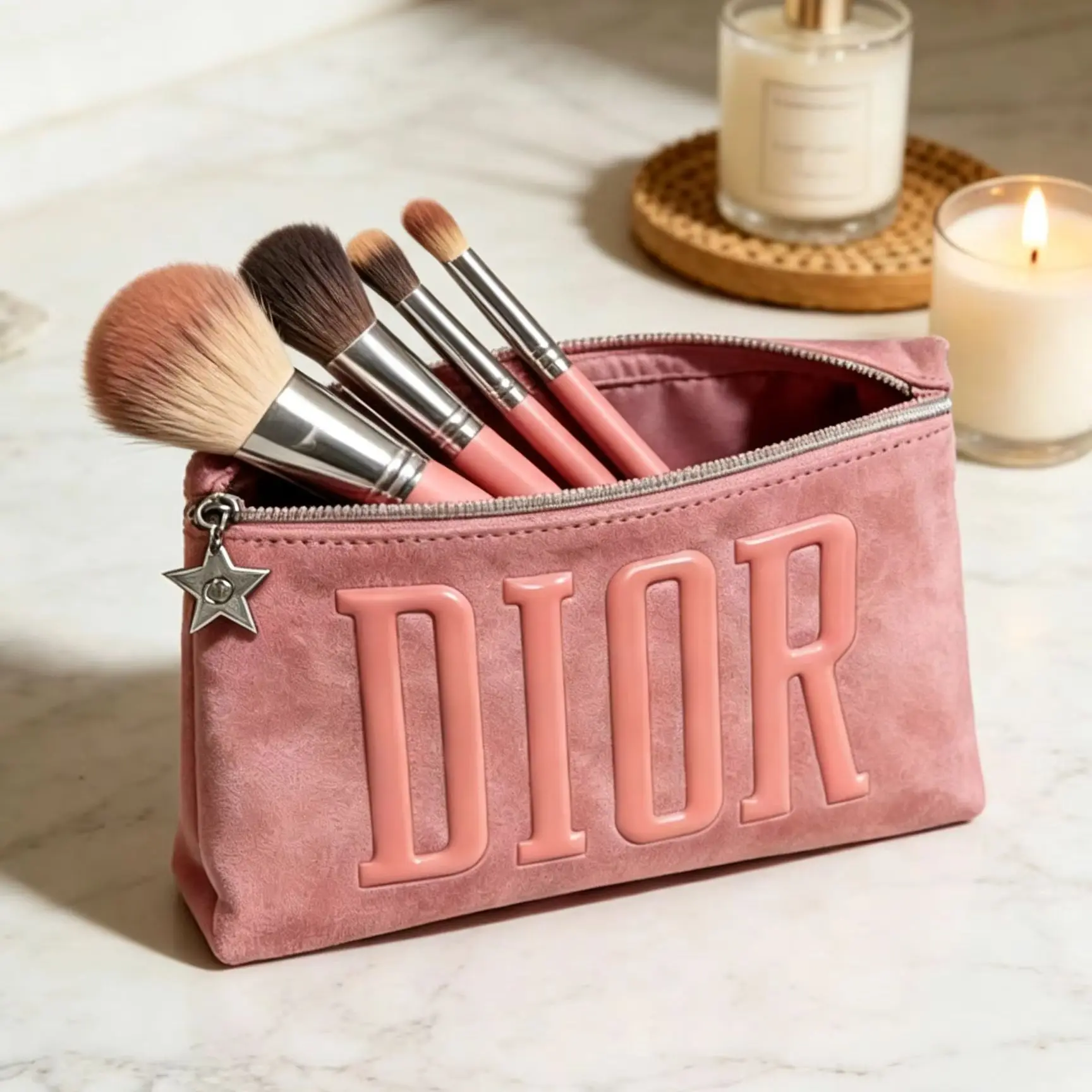 Dior Dior’s Bag Luxury Pink Makeup Organizer Pouch Large Capacity With Star Metal Zipper Charm Portable Travel Cosmetic Wash Bag view 3