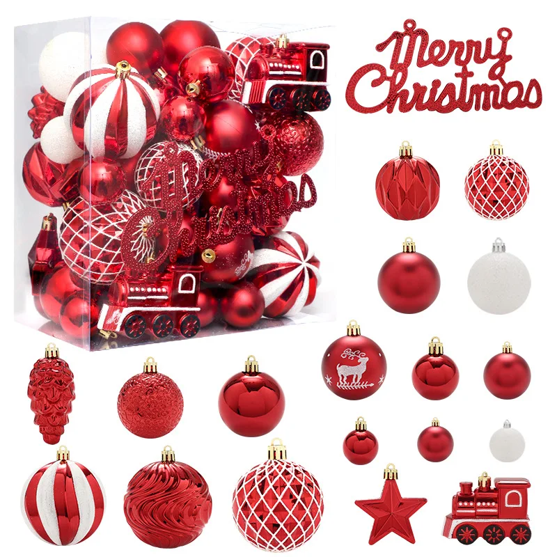 

65pcs Christmas Ball Decoration Red Silver Black Gold Baubles Set Xmas Tree Hanging Ornaments For Navidad Noel Party Pendant