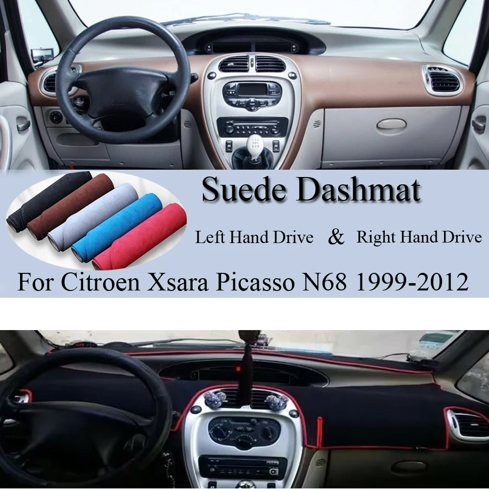 Podkładka pokrywa deski rozdzielczej z zamszowej skóry mata na deskę rozdzielczą dywanów akcesoria samochodowe osłona przeciwsłoneczna do Citroen Xsara Picasso N68 1999-2012