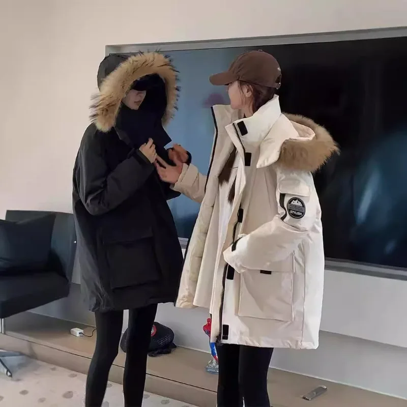 Women's New Winter Cold-proof Cotton-padded Jacket with A Fur Collar and Down Workwear. Thickened High-end Mid-length Warm Coat.