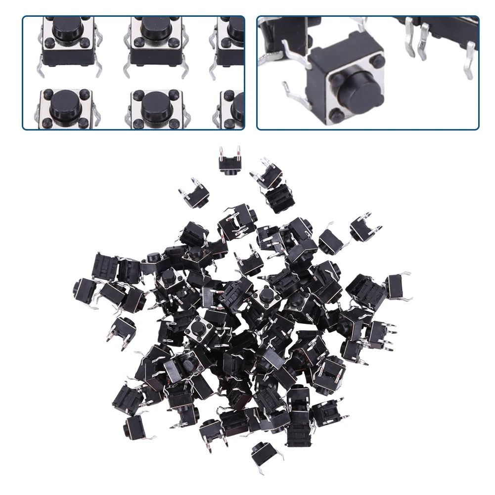 100PCS Micro Switch Touch Button DIP 4 Pin Momentary Tactile Switch Button Vertical Miniature Button Electronic Components