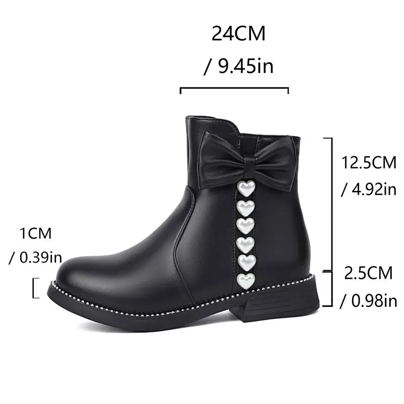 

ORCHA LISA Fashion shoes Sweet Women's Ankle Boots Round Toe 2.5cm Mid Heel Zipper Bowknot Pearl Small Size 31-33 Fashion School