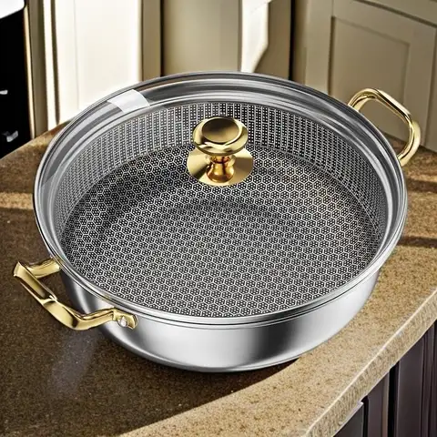 스테인레스 스틸 30CM 수프 냄비 뜨거운 냄비 프라이팬 뚜껑이있는 비 스틱 벌집 홈 유도 밥솥 가스 스토브 주방 조리기구