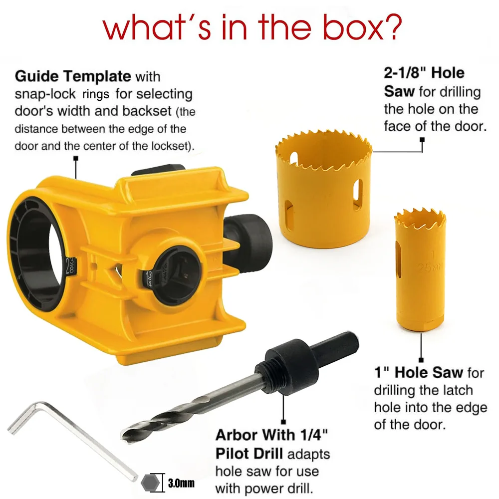 Door Lock Installation Jig Kit Hole Saw Tool for Easy Lockset Installation on Wood and Metal Doors