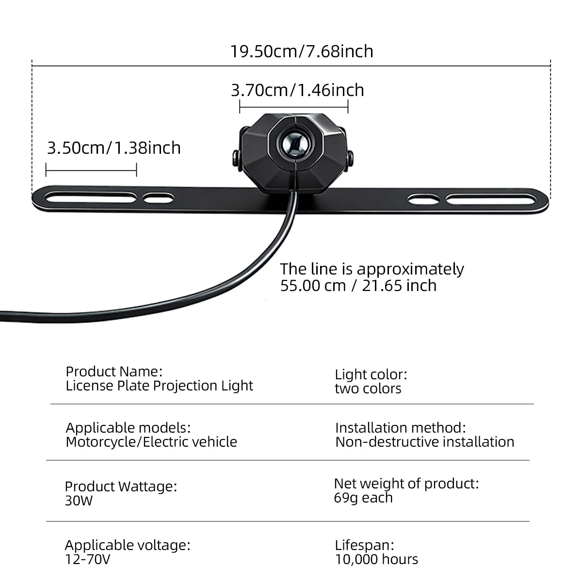 Motorcycle LED Rear Underside Projection Light Devil’s Eye License Plate Tail Light Improves Night Visibility Safety Eye Lamp