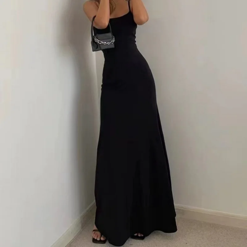 Woman Spring Summer Style Bodycon Dress Female Sexy Sleeveless Spaghetti Strap Split Sheath Dress Vestidos