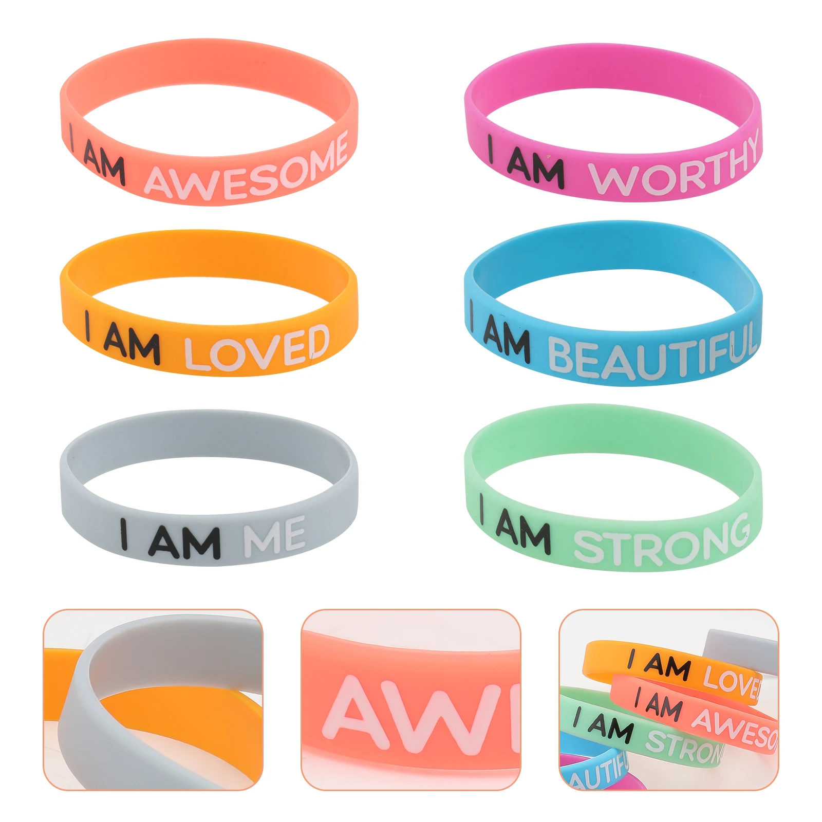 

6pcs Silicone Bracelet Elastic Wristbands Stylish Letter Design Fashion Bangle Decorative Jewelry For Men Women Party Daily