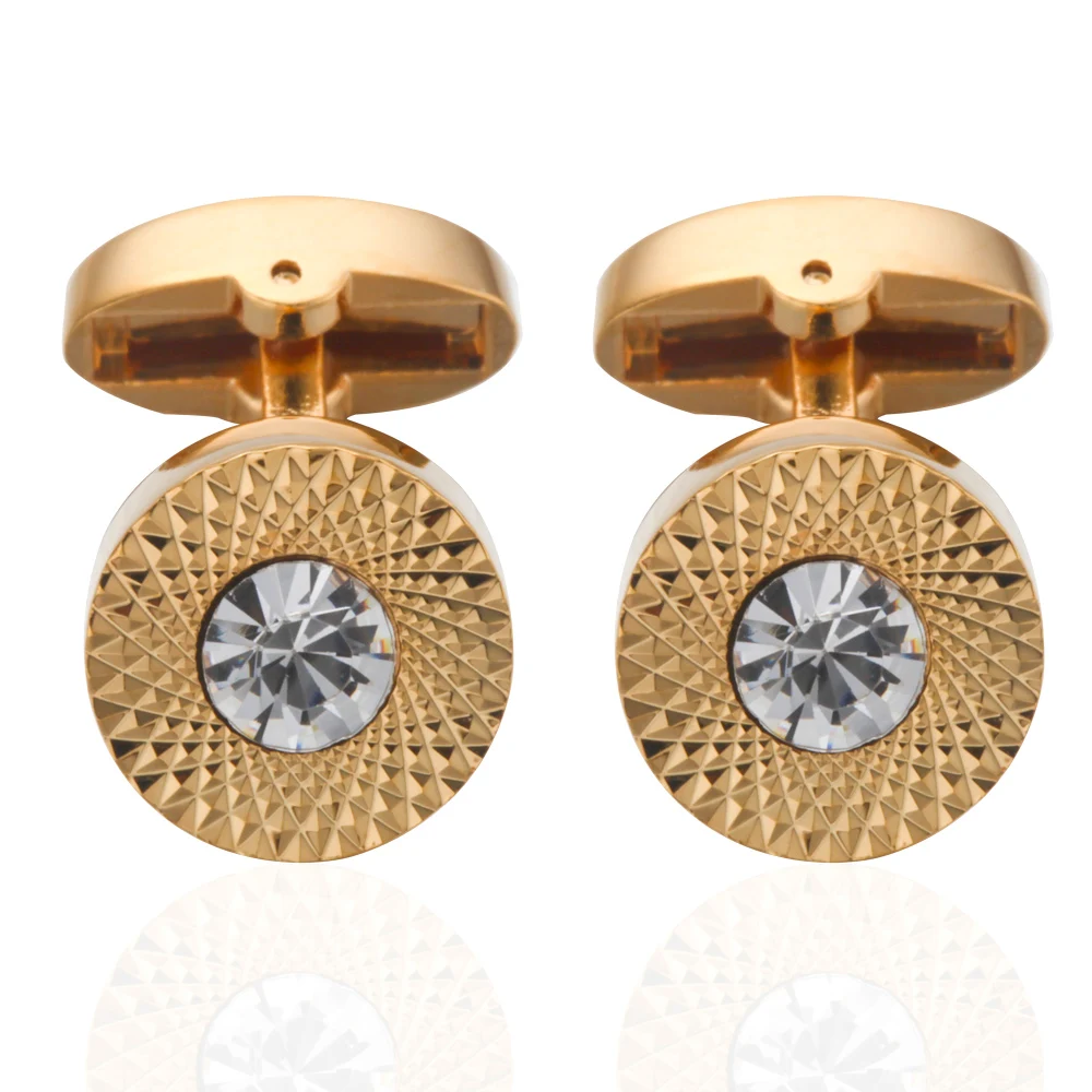 New round gemstone cufflinks for business banquets, fashionable suits, shirt buttons, French patterned sleeve studs