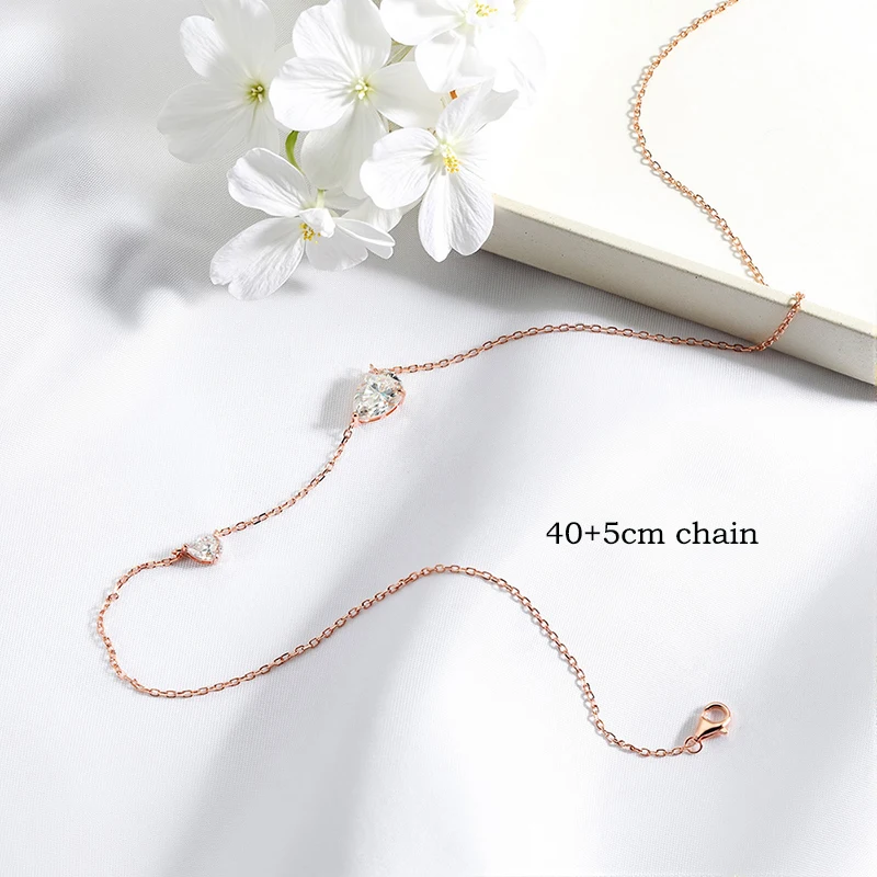 Smyoue 2.5CTTW Pear Cut All Moissanite Necklaces for Women 2 Gems Pendant Lab Diamond Pure 925 Sterling Silver Chain Plated 18k