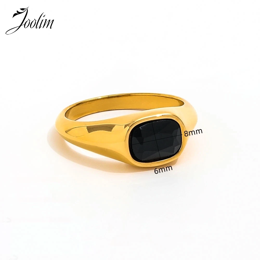 Joolim Jewelry Wholesale High End PVD Waterproof&Tarnish Free Fashion Black Zirconia Stamp Stainless Steel Ring For Women