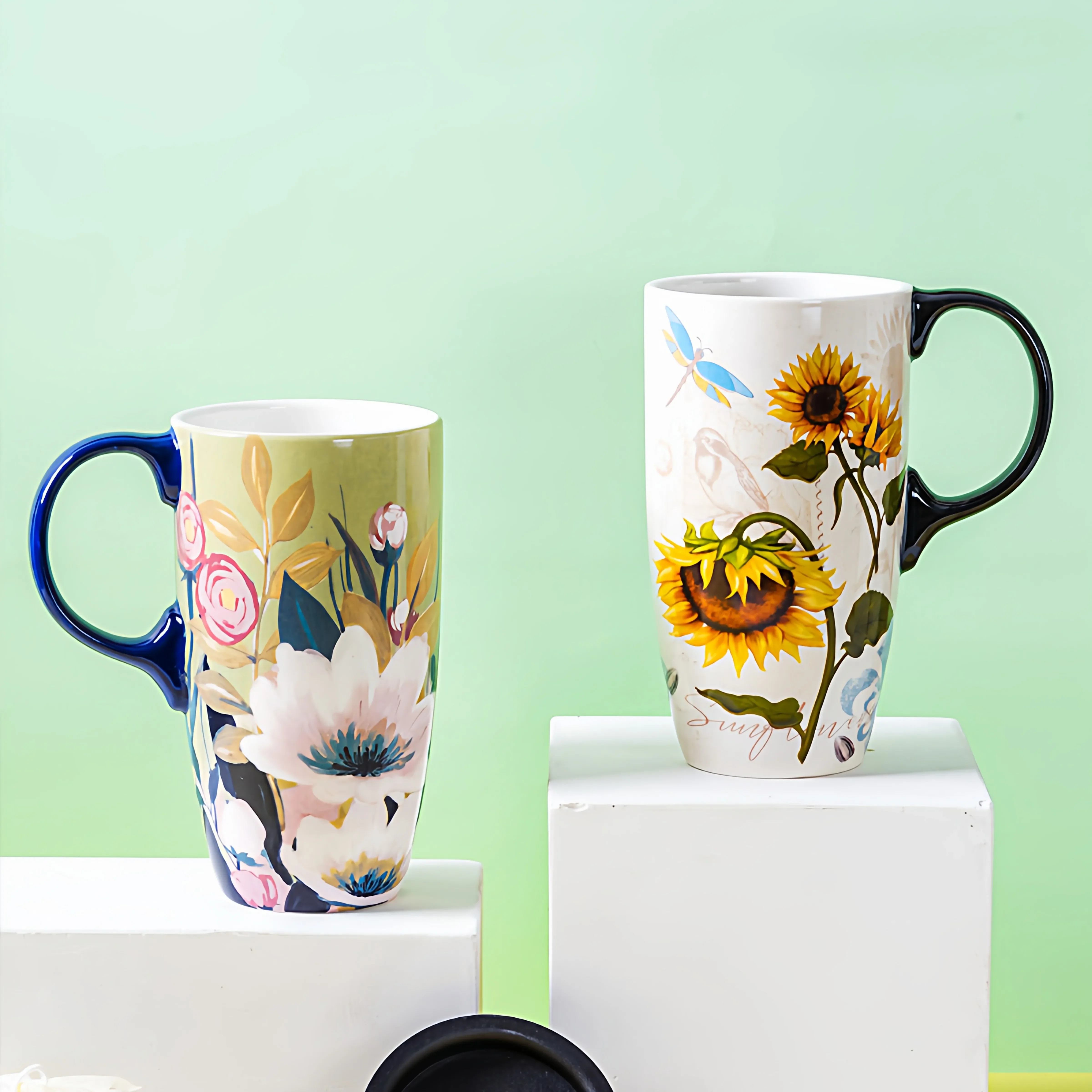 Large Capacity Ceramic Mug Coffee Cup with Lid Breakfast Cup Office Water Cup Female High Value 500ml