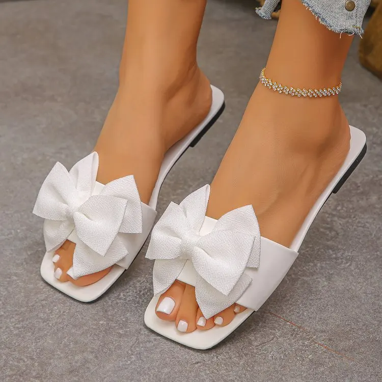 Damen-Flachschuhe, flache, lässige Strandpantoffeln, Sommermode, Schleifen-Sandalen, leichte Outdoor-Schuhe für Damen, Slides für Damen – Detail 7