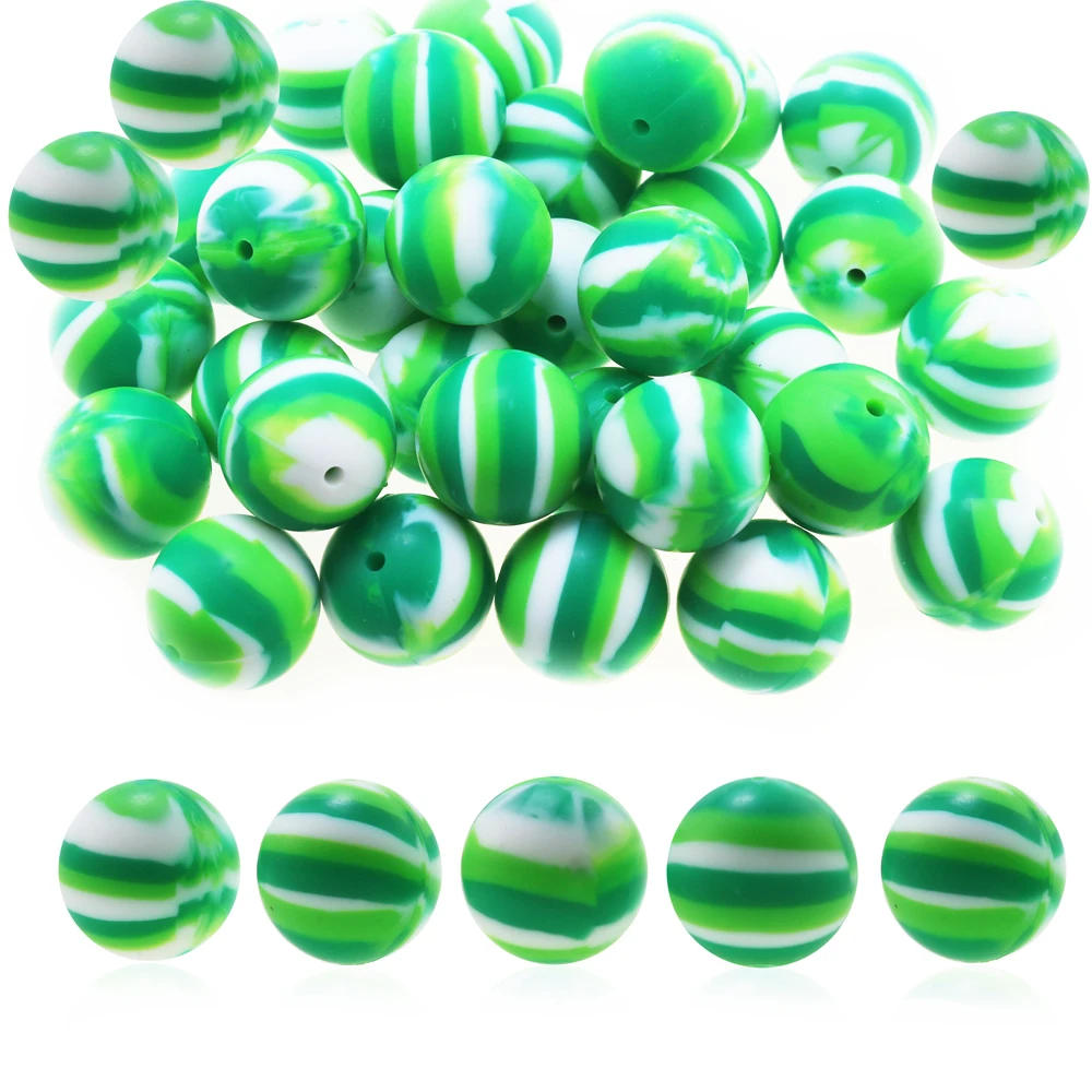 100Pcs St. Patrick’s Day Silicone Round Beads 15mm Green Lucky Colors For Jewelry Making DIY Necklace Bracelet  Accessorie