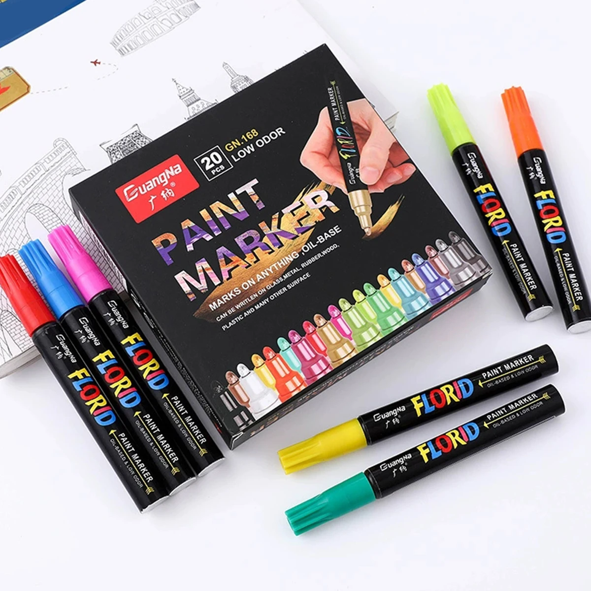 

20 Colors Permanent Metallic Paint Marker Set Waterproof Markers for Mech Painting Tire Tread Rubber Fabric Paint Metal Pens