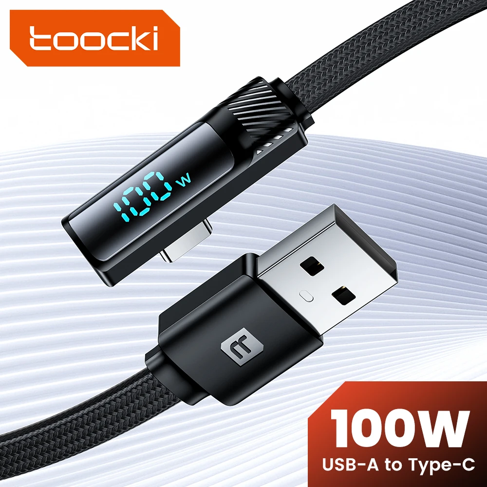 Toocki 100w Cable USB Type C Fast Charging 90 Degree Elbow Mobile Game Digital Display Data Wire For Xiaomi Oneplus Huawei Phone
