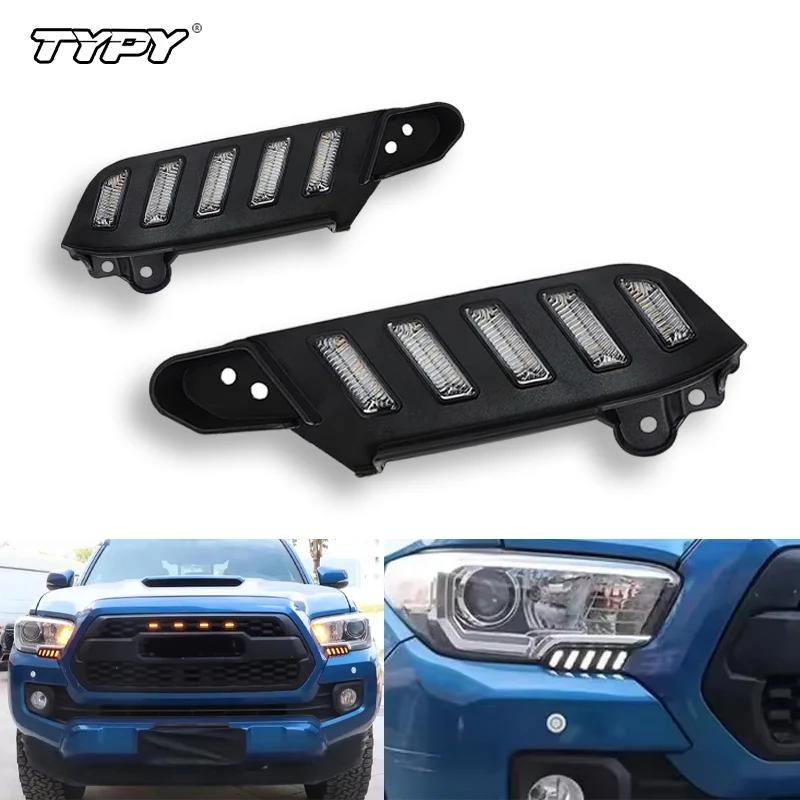 

TYPY светодиодные дневные ходовые огни для Toyota Tacoma 2016-2022, янтарная последовательная вспышка, указатель поворота, передняя боковая фара DRL