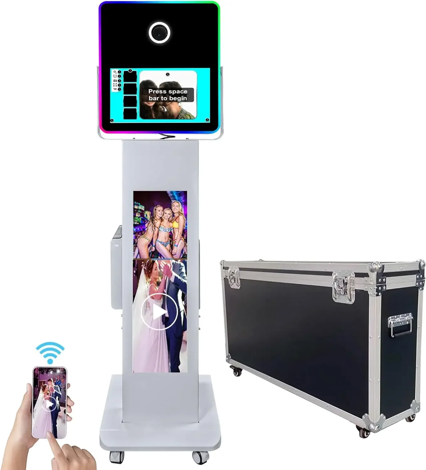 Portable Metal DSLR Photo Booth Shell | Touch LCD Screen Selfie Kiosk Housing for Party Event Use