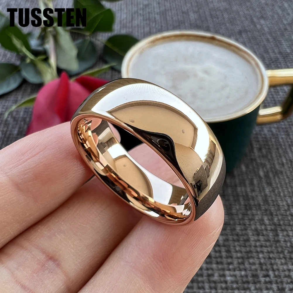 TUSSTEN 6/8MM Tungsten Carbide Ring Men Women Wedding Band Domed Polished Finish Comfortable Fit