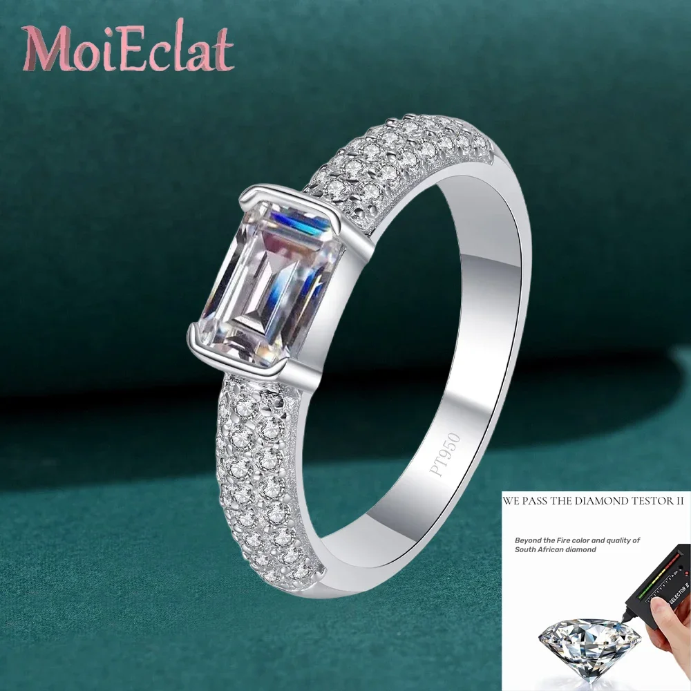 Bague de luxe en moissanite rectangulaire taille émeraude/radiant 1 carat pour femme, bijoux intemporels étincelants en platine PT950 pour elle