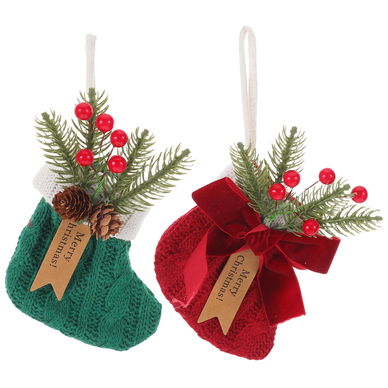 

2Pcs Christmas Stocking Ornaments Small Knitted Santa Boots Candy Holder Xmas Tree Hanging Festive Decor Stocking Ornaments