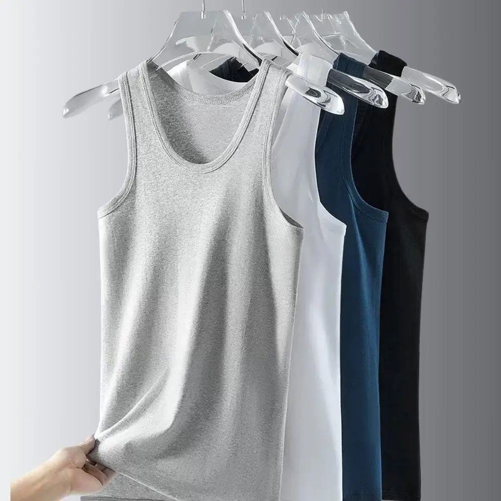 Hot Summer Men Tank Top Male Clothes Basic Elastic Sleeveless Shirt Pure Cotton Man Braces T-shirt Bodybuilding Fitness T-shirt - Image 4