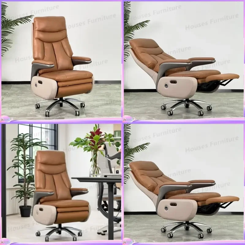 Cadeira de Escritório Ergonômica Executiva Moderna com Encosto Alto, Assento Confortável para Computador, Cadeira de Massagem em Couro PU, Ajustável