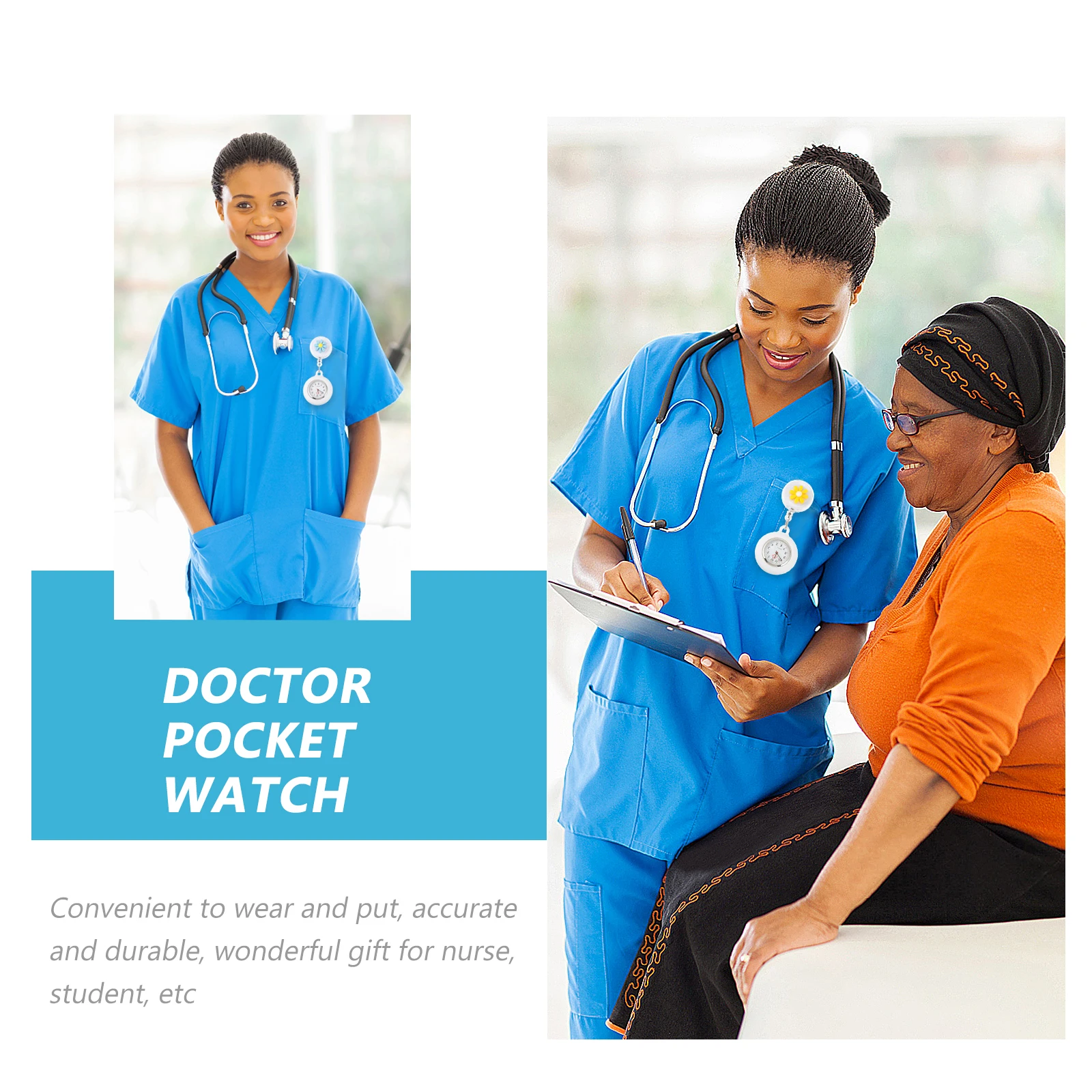 

2pcs Silicone Daisy Pocket Watch For Nurses Lovely Hanging Timepiece Durable Medical Fob Decorative Timing Chest Gift
