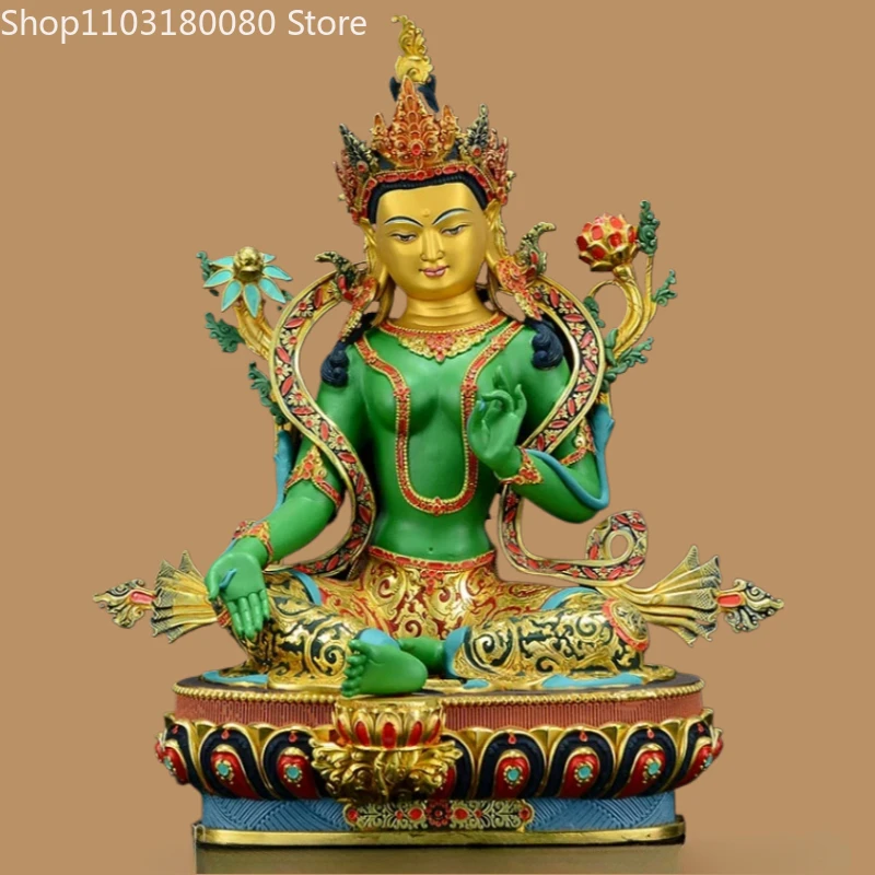 

Copper Painting Green Tara buddha statue Nepal Tibet White Tara sculpture Guanyin goddess statue ,Large size,33cm