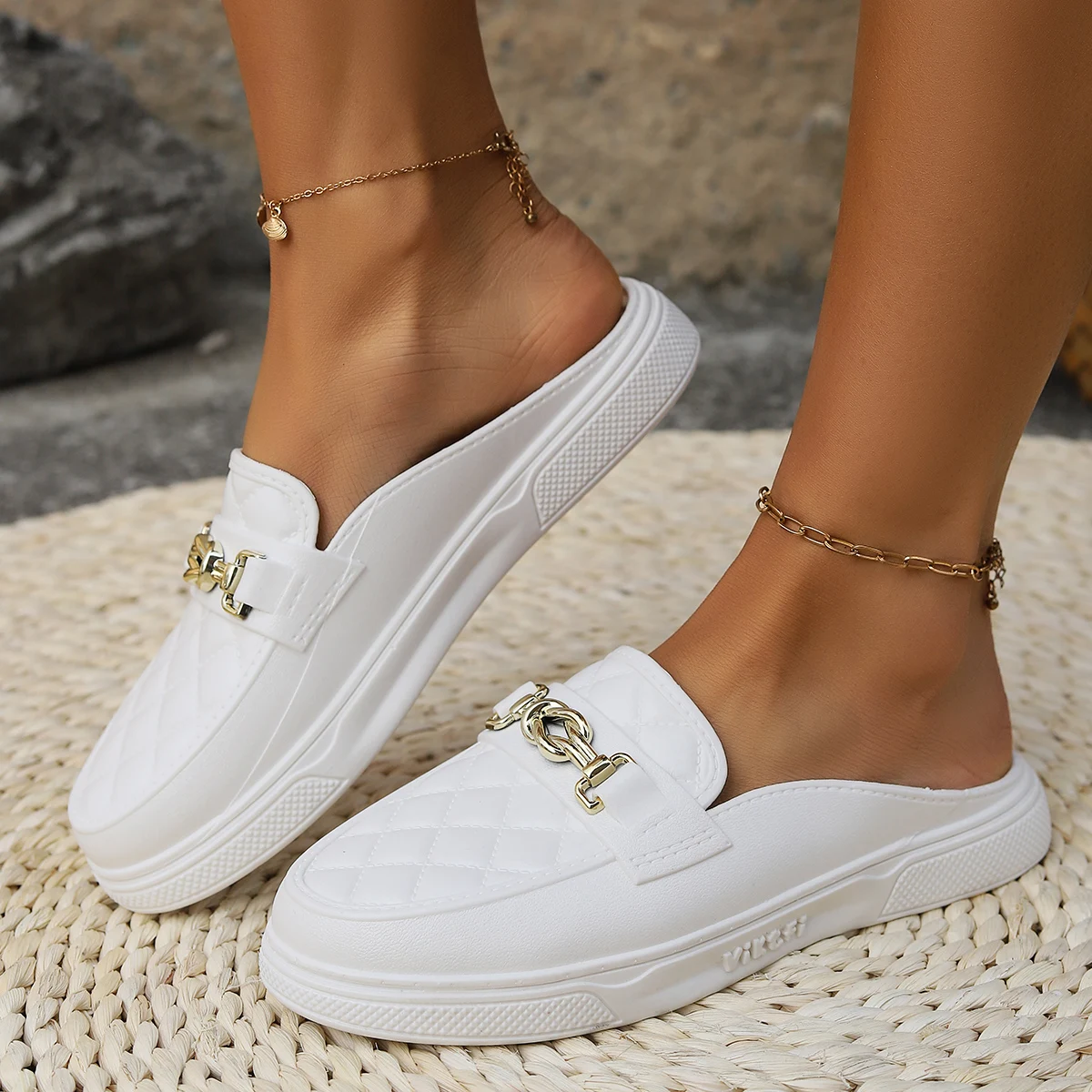 Women Spring And Summer New PVC Fashion Home Casual Wear Thick Soled Women\'s Shoes Daily Round Head Half Sandals