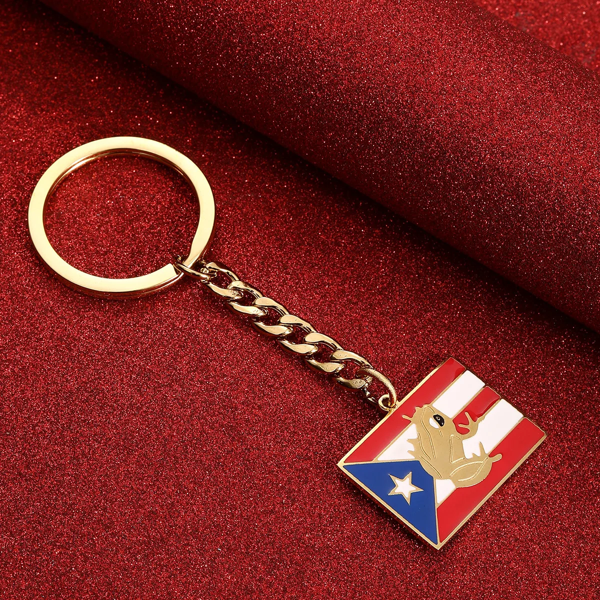 Stainless Steel Puerto Rico Frog Map Colored Flag Keychain PR Puerto Ricans Jewelry