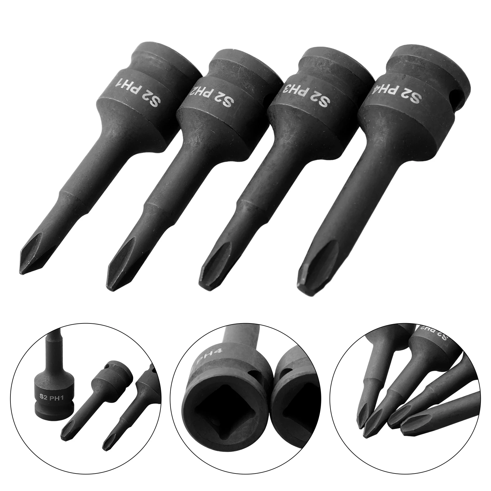 

4pcs Socket Adapter PH1 PH2 PH3 PH4 For 3 8inch Square Head Wrench Corss Screwdriver Bit Drive Socket Adapter Head Parts